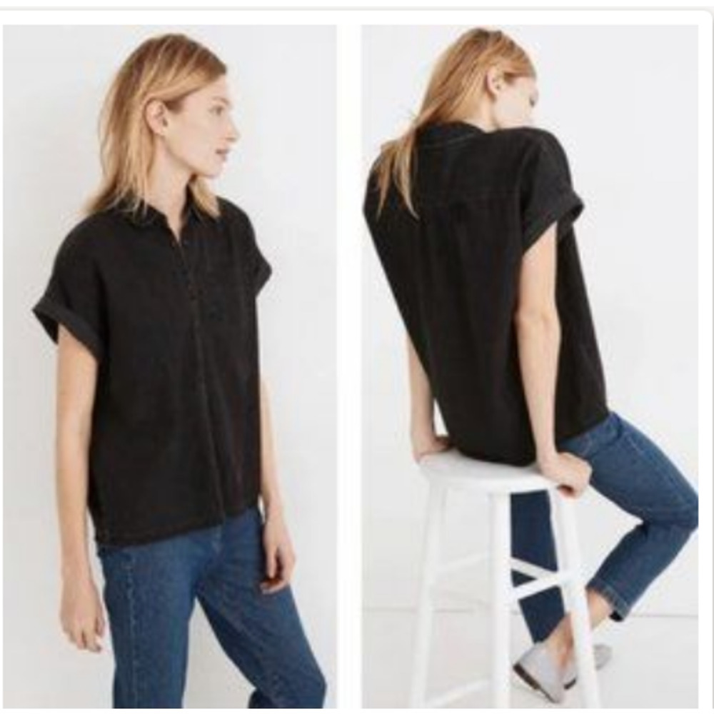 Madewell Denim Rolled-Sleeve Shirt in Black Lunar Wash Button-Up - Size Small